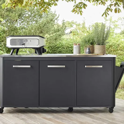 ® Cuisine d’extérieur 180 avec Plan de Travail INOX – Module Cuisine extérieur modulable, 3 Portes, Poubelle intégrée, Support 2 Bouteilles de gaz, 6 roulettes, Charge 150 kg 3 portes B180 x T60 x H90 cm