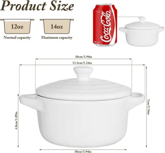 Plat de cuisson à camembert avec couvercle, plat de cuisson en céramique blanc de 14 cm pour four, four à fromage pour camembert, brie au four, fondue, trempette, passe au four et au micro-ondes