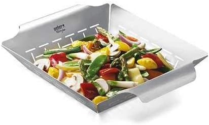 Panier à griller deluxe - Grand (35 x 30cm), acier inoxydable, résiste à la chaleur, passe au lave-vaisselle, idéal pour les accompagnements, adapté à tous les types de barbecues - Argent (6434) Standart Unique