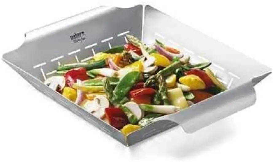 Panier à griller deluxe - Grand (35 x 30cm), acier inoxydable, résiste à la chaleur, passe au lave-vaisselle, idéal pour les accompagnements, adapté à tous les types de barbecues - Argent (6434) Standart Unique