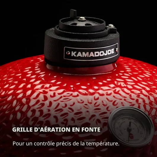 Joe Jr 13.5-inch Gril à charbon de bois céramique portable avec support de gril, grille de cuisson en acier inoxydable, déflecteurs de chaleur et outil pour les cendres en rouge Kamado Joe barbecues Joe Junior Grill