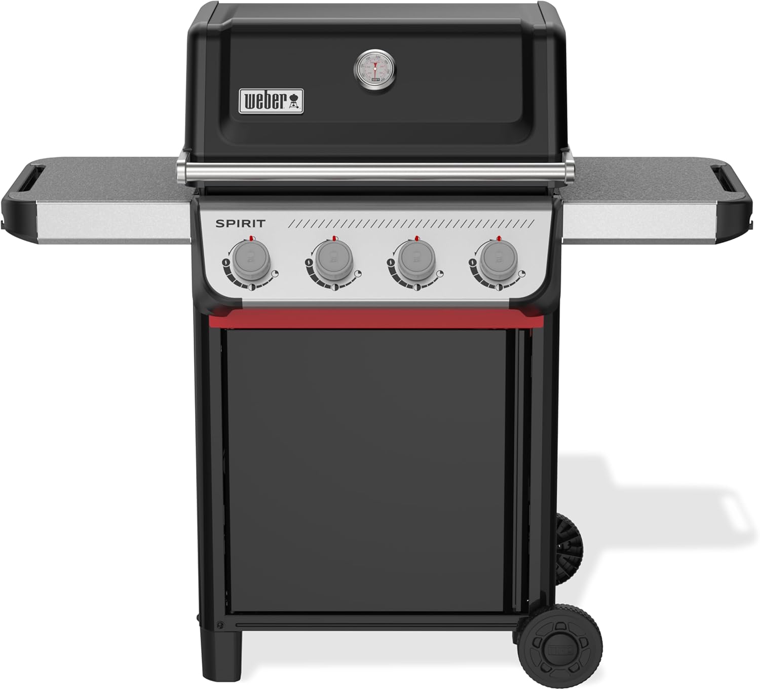 Barbecue à gaz Spirit E-410/4 brûleurs, Roues durables, Grille conservant Une Chaleur Uniforme, Surface de Cuisson de 51 x 46 cm, Compatible avec Les Rails latéraux Works, Noir/Argent