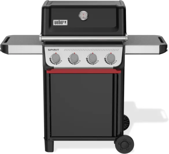 Barbecue à gaz Spirit E-410/4 brûleurs, Roues durables, Grille conservant Une Chaleur Uniforme, Surface de Cuisson de 51 x 46 cm, Compatible avec Les Rails latéraux Works, Noir/Argent