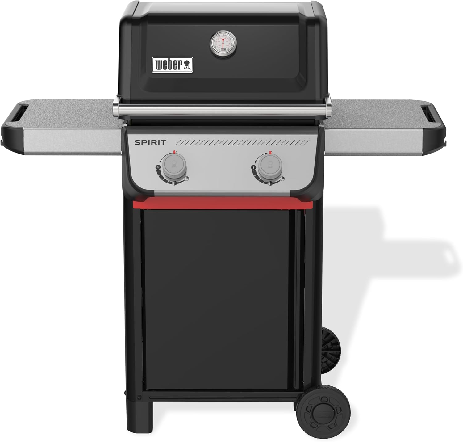 Barbecue à gaz Spirit E-210/2 brûleurs, roues durables, grille conservant une chaleur uniforme, surface de cuisson de 51 x 46 cm, compatible avec les rails latéraux Weber Works, noir/argent
