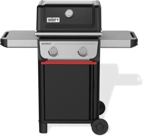 Barbecue à gaz Spirit E-210/2 brûleurs, roues durables, grille conservant une chaleur uniforme, surface de cuisson de 51 x 46 cm, compatible avec les rails latéraux Weber Works, noir/argent