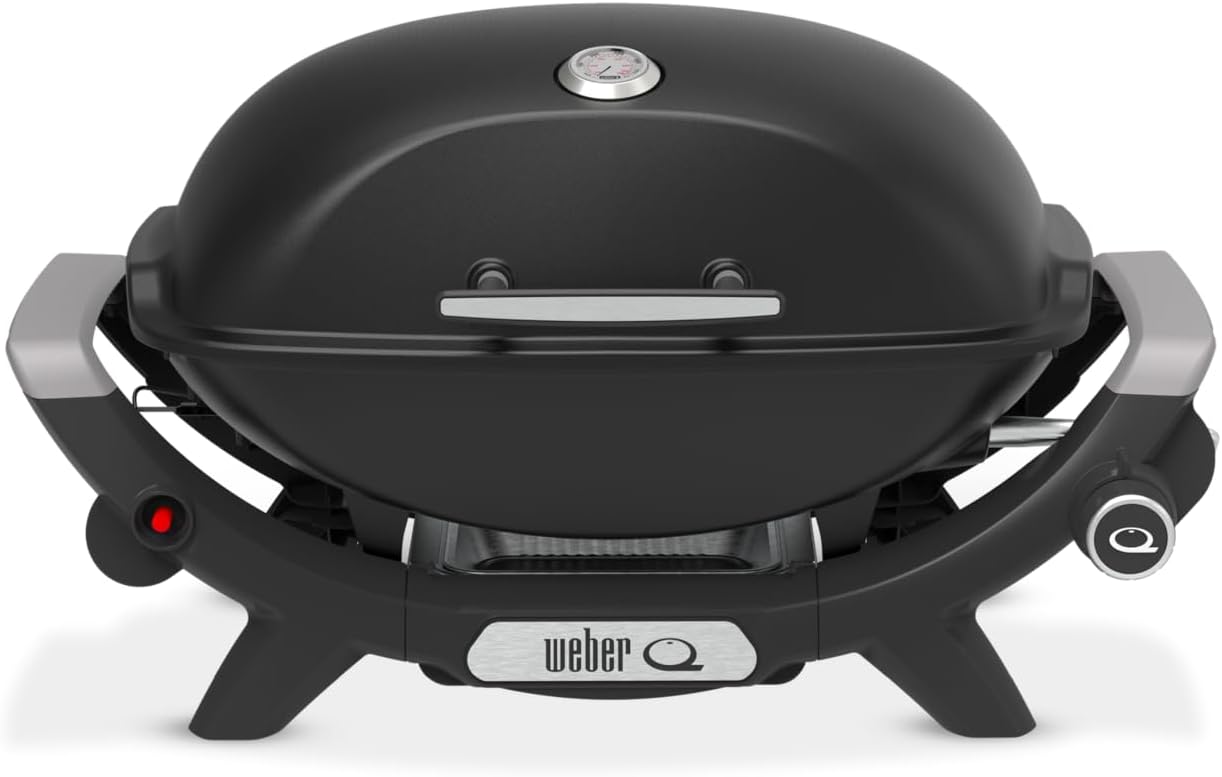 Q2100N Barbecue à gaz, Surface de Cuisson 53 x 39 cm, 1 brûleur, Grille en Fonte émaillée (2 Parties), Couvercle et cuve en Fonte d'aluminium - Noir (1501069)