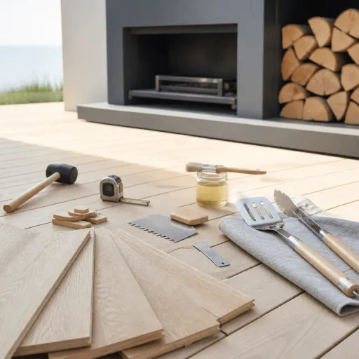 Plancher bois d’exception : sublimer votre cuisine outdoor premium autour du feu